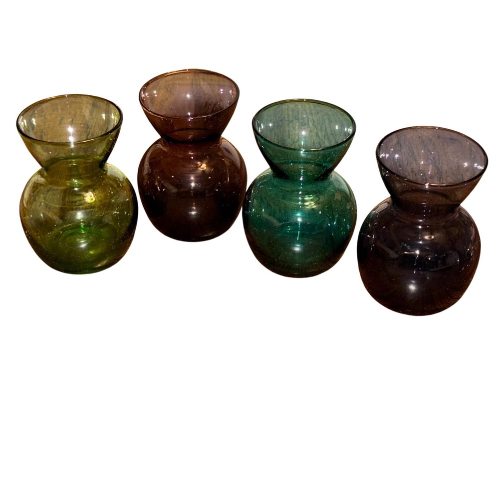 VTG mini blown glass hyacinth / bulb forcing vases squatty bulb or crocus vases